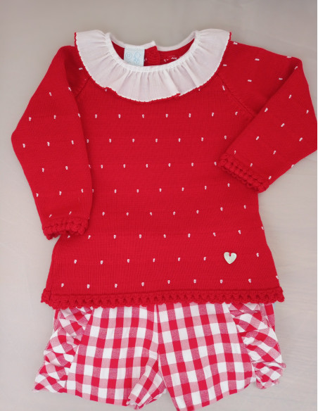 CONJUNTO SHORT+JERSEY VICHY ROJO