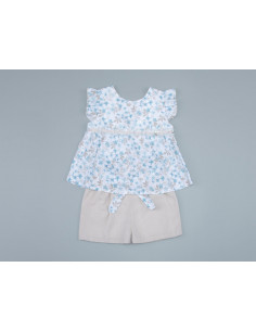 CONJUNTO SHORT FLORES TURQUESA
