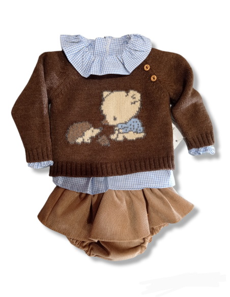 CONJUNTO BABY 3 PIEZAS NIÑA "OSO Y ERIZO"