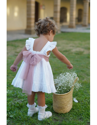 VESTIDO TIRANTES FLORES BLANCAS Y LAZO