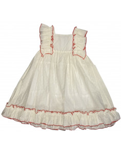 VESTIDO PLUMETI CRUDO Y CORAL