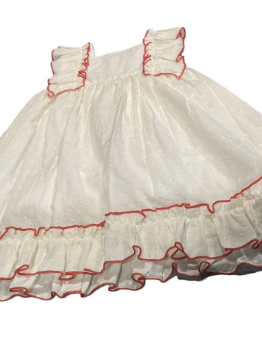 VESTIDO PLUMETI CRUDO Y CORAL