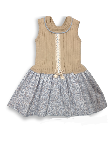 VESTIDO PUNTO Y TELA LIBERTY AZUL