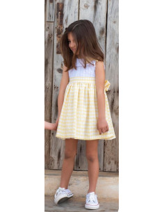 VESTIDO VUELO CUADRO AMARILLO