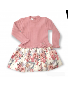 VESTIDO PUNTO Y TELA FLORES