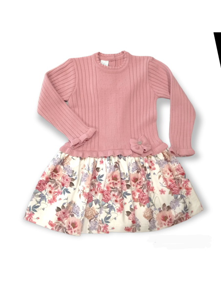 VESTIDO PUNTO Y TELA FLORES