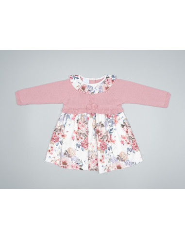 VESTIDO BEBÉ PUNTO Y TELA FLORES