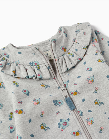 CHAQUETA CON CIERRE Y VOLANTE 'FLORAL'