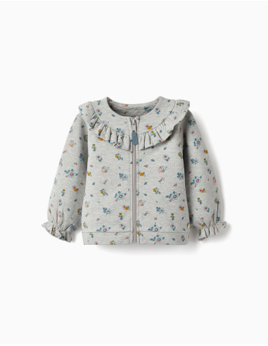 CHAQUETA CON CIERRE Y VOLANTE 'FLORAL'