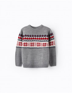 JERSEY GRIS NIÑO GRECA ROJA