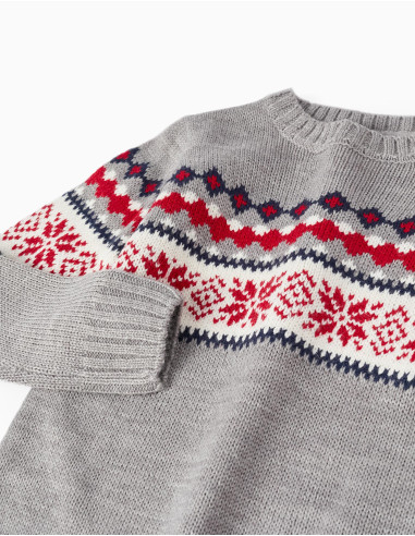 JERSEY GRIS NIÑO GRECA ROJA