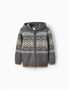CHAQUETA PUNTO GRECA MOSTAZA