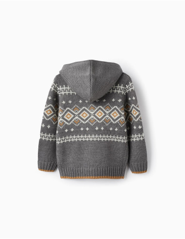 CHAQUETA PUNTO GRECA MOSTAZA