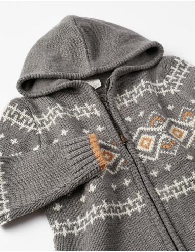 CHAQUETA PUNTO GRECA MOSTAZA