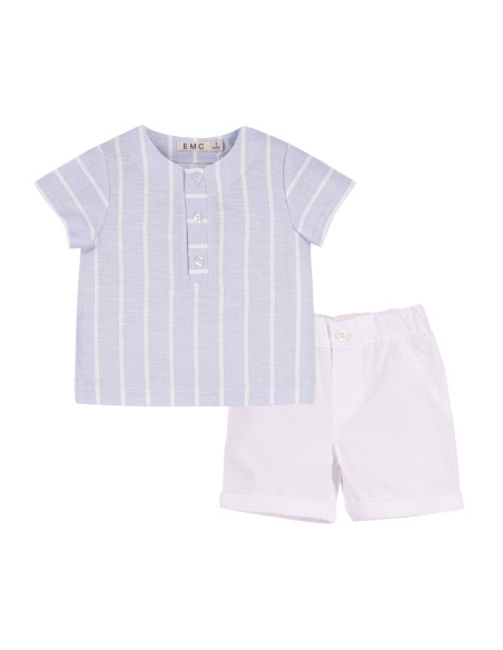 CONJUNTO BERMUDA Y CAMISA RAYAS CELESTE