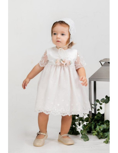 VESTIDO CEREMONIA ORGANZA BORDADA FLORES