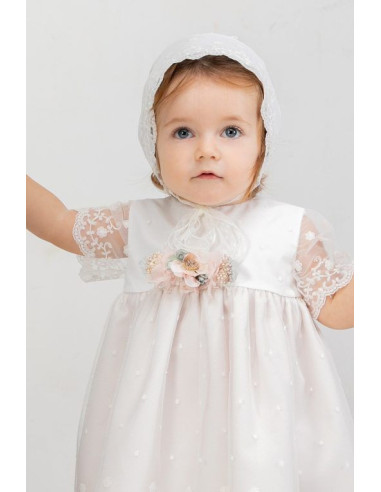 VESTIDO CEREMONIA ORGANZA BORDADA FLORES