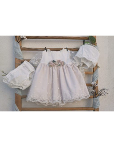 VESTIDO CEREMONIA ORGANZA BORDADA FLORES