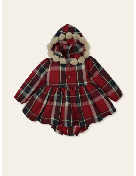 VESTIDO ESCOCÉS CAPUCHA POMPONES "ARROPAR"