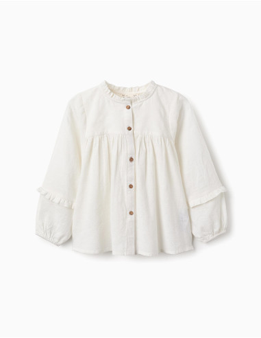 BLUSA ALGODÓN CUELLO MAO VOLANTE