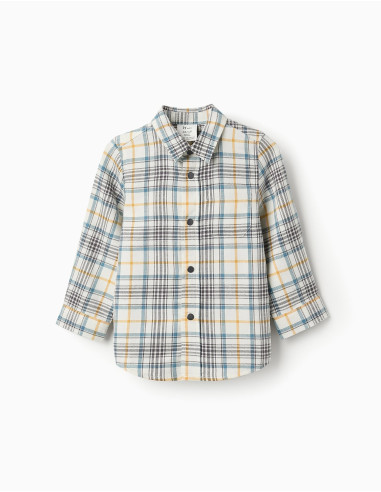 CAMISA BEBÉ CUADROS MOSTAZA