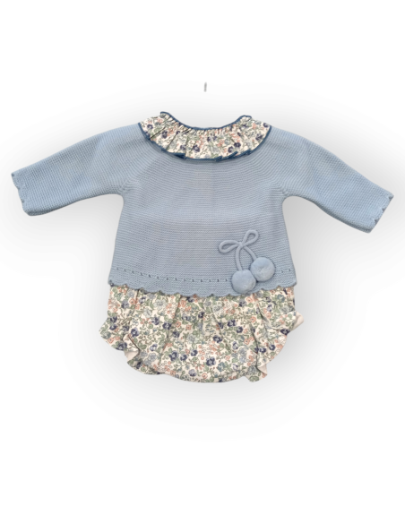 VALENTINA CONJUNTO BEBÉ RANITA FLORES AZULES