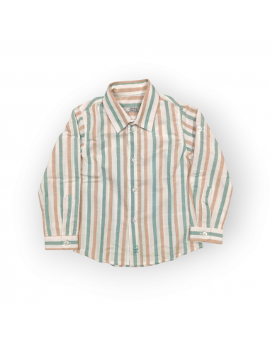 CAMISA LINO RAYAS VERDE CÁMEL