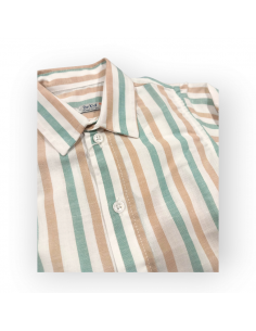 CAMISA LINO RAYAS VERDE CÁMEL