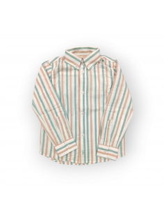 CAMISA LINO RAYAS VERDE CÁMEL