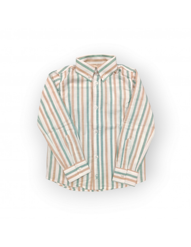 CAMISA LINO RAYAS VERDE CÁMEL