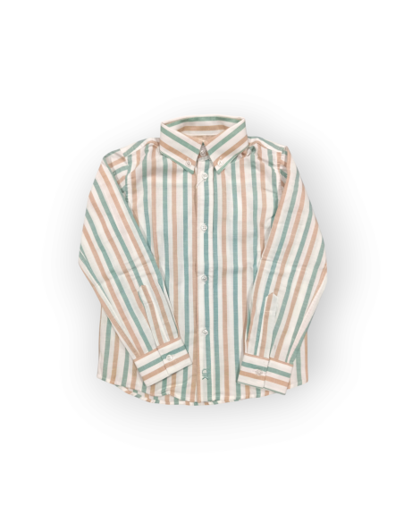 CAMISA LINO RAYAS VERDE CÁMEL