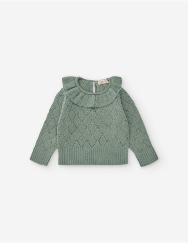 JERSEY bebé niña CUELLO VOLANTE VERDE