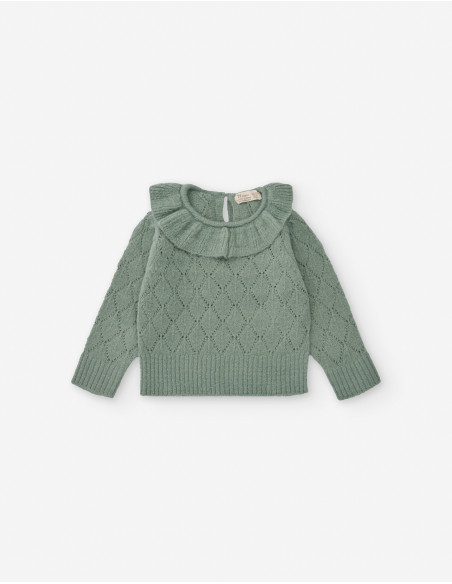 JERSEY bebé niña CUELLO VOLANTE VERDE