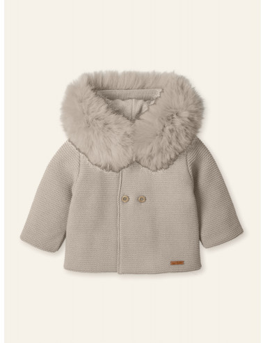 ABRIGO punto doble CAPUCHA PELO...