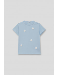 CAMISETA m/corta azul FLORES