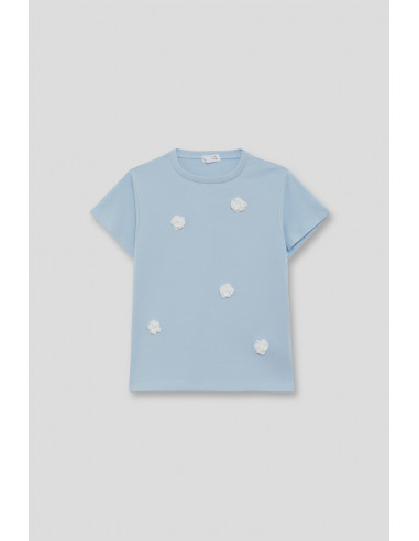 CAMISETA m/corta azul FLORES