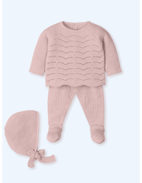 CONJUNTO PUNTO ver con capota CONEJITOS TESS rosa