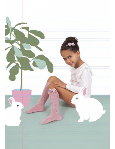 CALCETÍN ALTO calado lazo picos